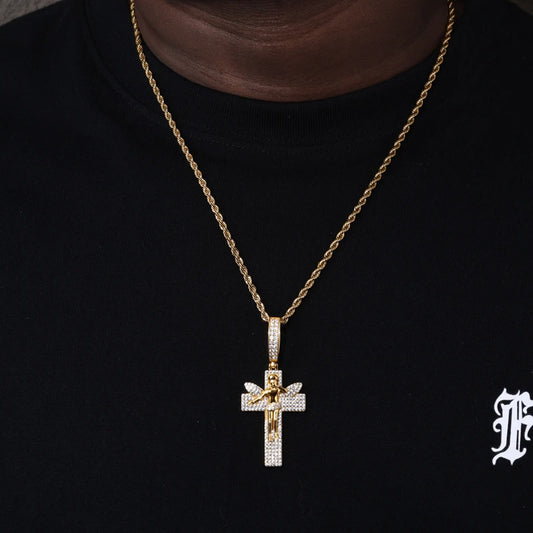 Moissanite Angel Cross Pendant Necklace for Men, image 5