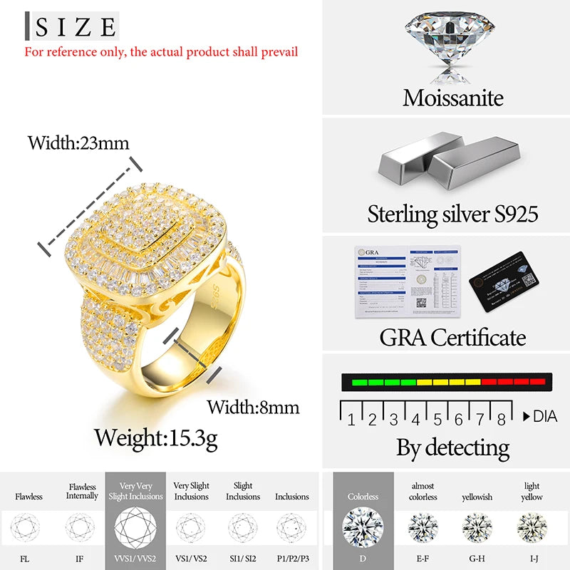 Iced Out Cushion Signet Ring for Men, image 8
