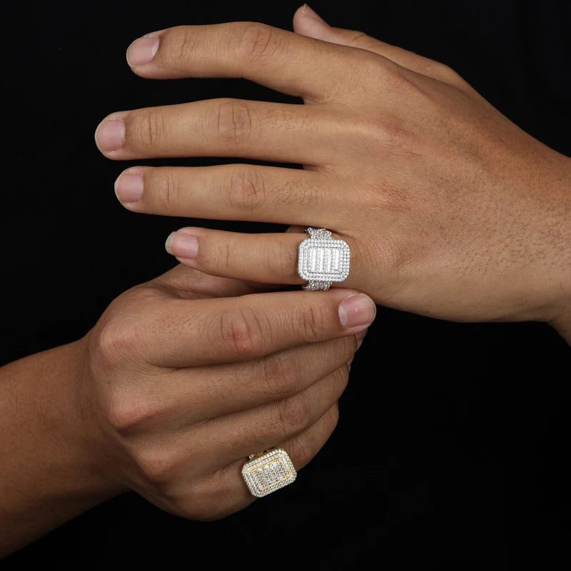 Iced Out Square Face Ring for Men with Cuban Link Band, image 7