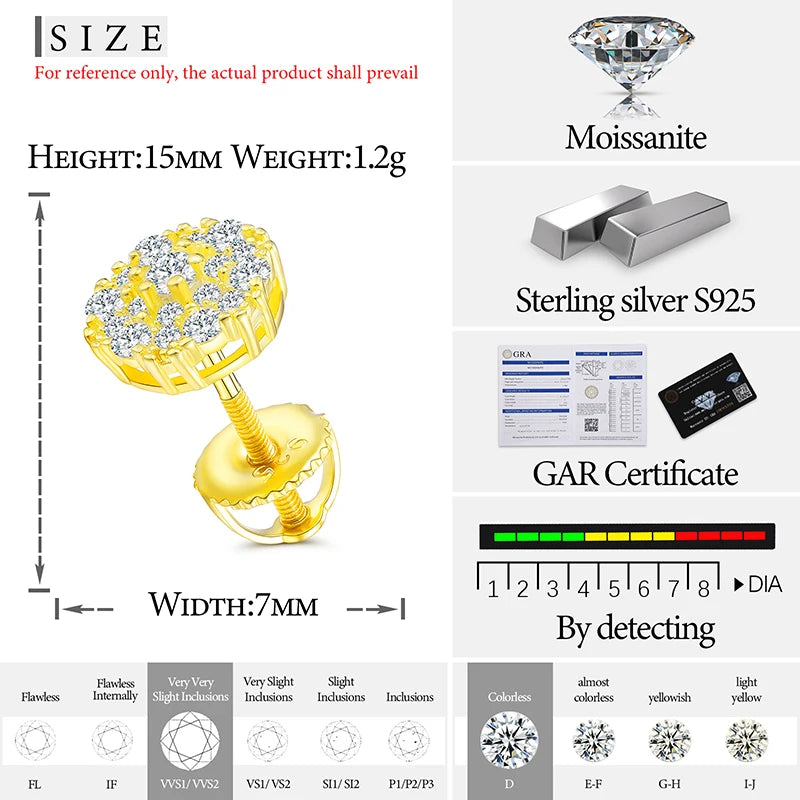 Moissanite Round Cluster Stud Earrings, image 5