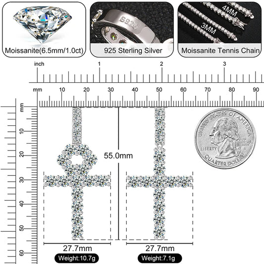 Moissanite Cross or Ankh Pendant with Tennis Chain, image 2