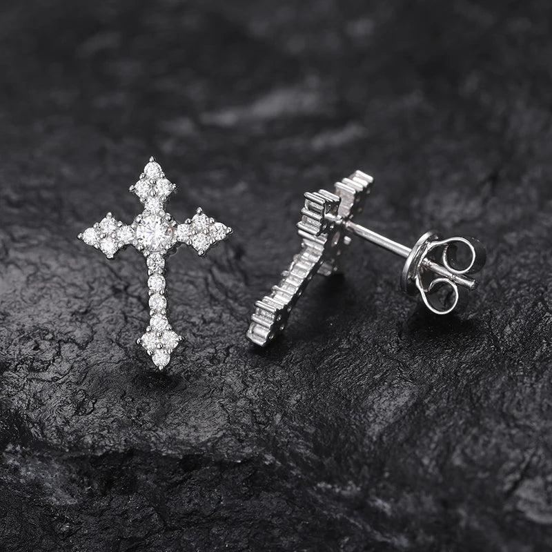 Iced Out Cross Stud Earrings for Men, image 4