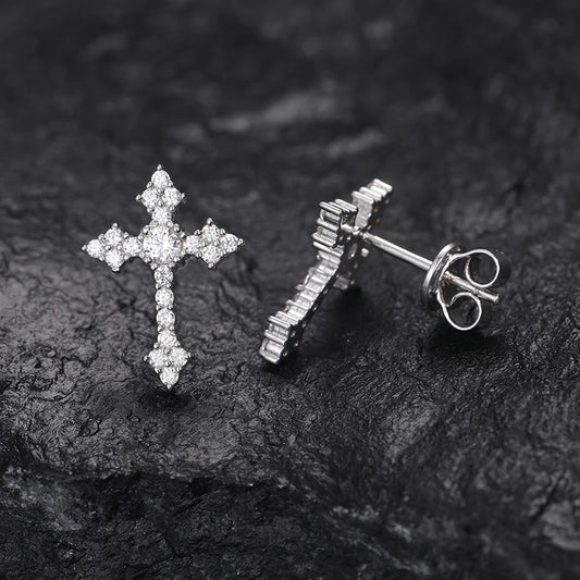 Iced Out Cross Stud Earrings for Men, image 4