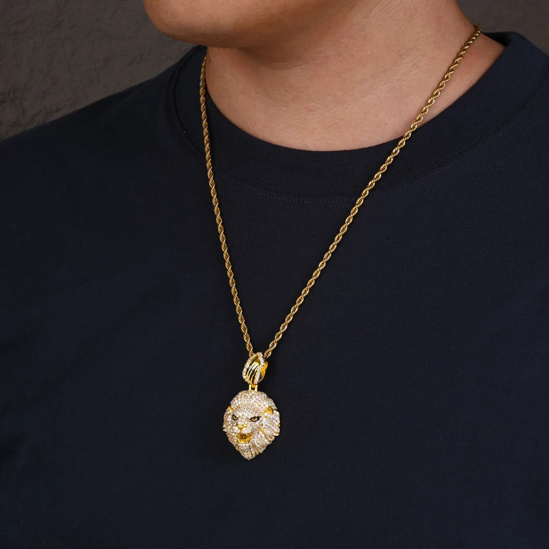 Iced Out Lion Head Pendant Necklace for Men, image 6