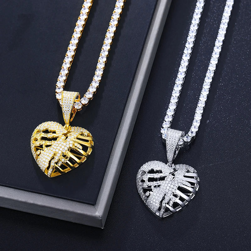 Iced Out Moissanite Hollow Heart Pendant Necklace for Men, image 5