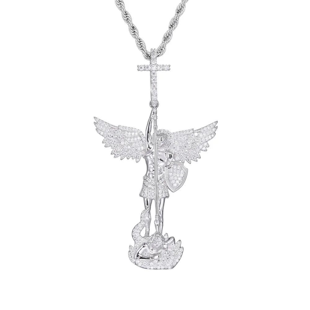 Iced Out Angel Pendant Necklace for Men