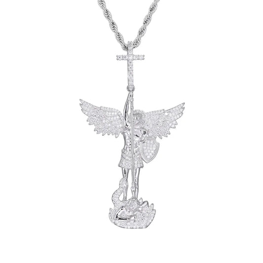 Iced Out Angel Pendant Necklace for Men