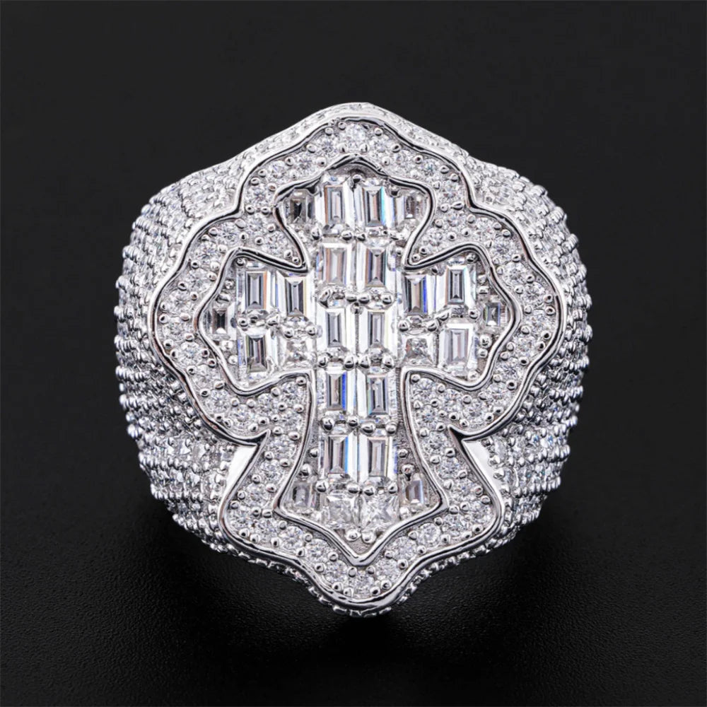 Iced Out Baguette Cross Ring for Men, image 6