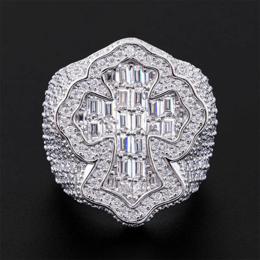 Iced Out Baguette Cross Ring for Men, image 6