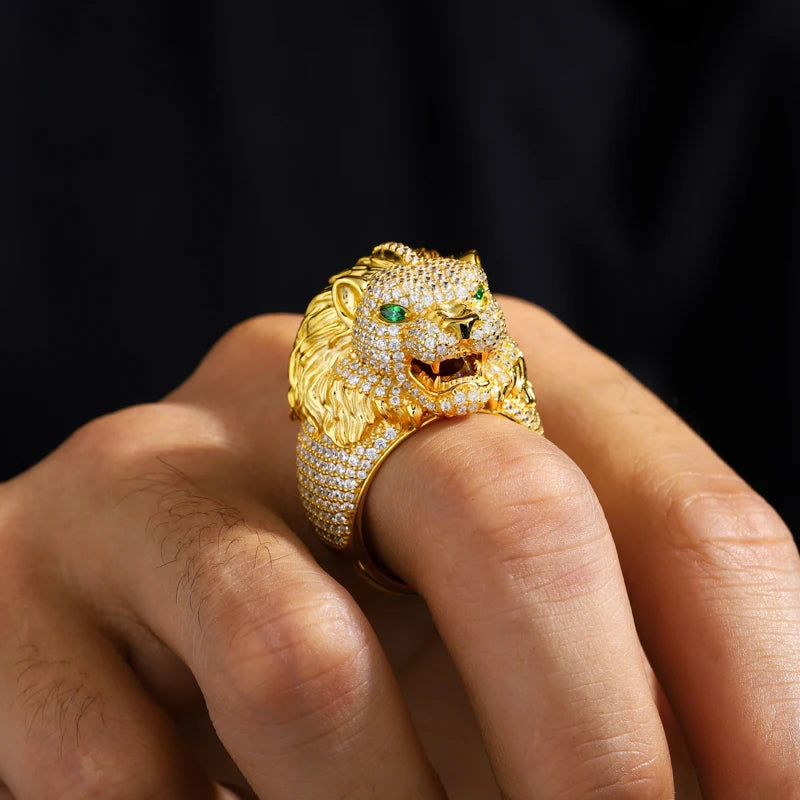 Iced Out Lion Head Ring for Men, image 7
