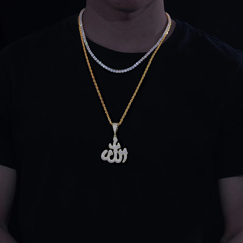 Iced Out Allah Calligraphy Pendant Necklace for Men, image 7
