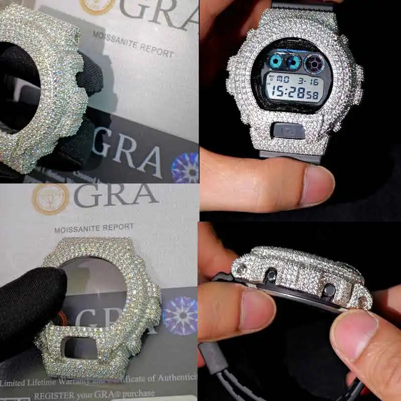 Iced Out Moissanite Watch Case for Casio G-Shock DW-6900, image 4