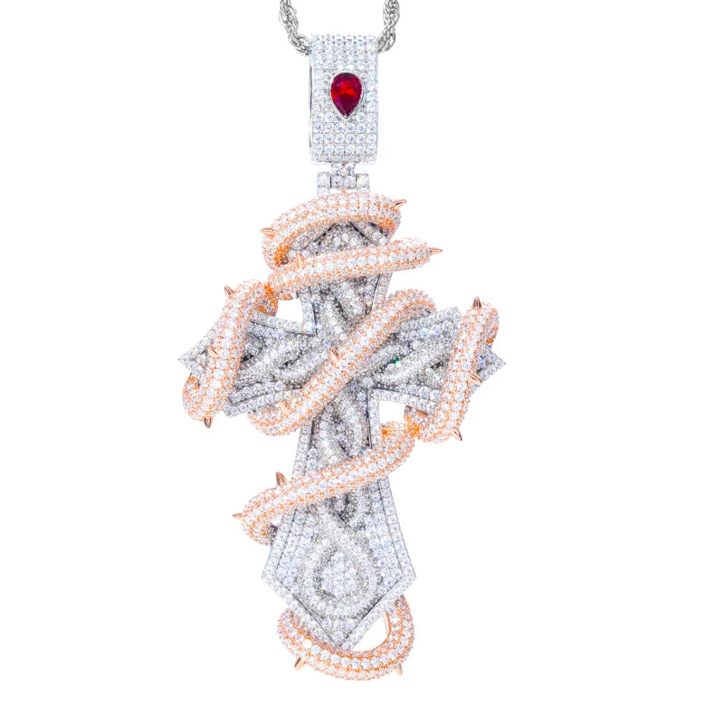 Iced Out Thorn Cross Pendant Necklace for Men, image 7