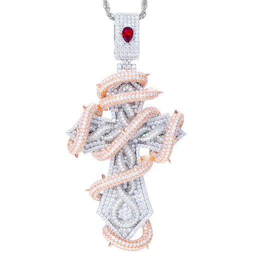 Iced Out Thorn Cross Pendant Necklace for Men, image 7