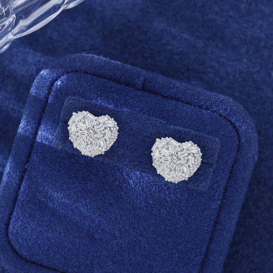 Moissanite Pave Heart Stud Earrings, image 6