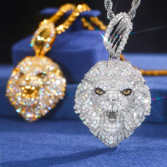 Iced Out Lion Head Pendant Necklace for Men