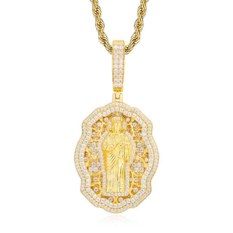 Iced Out Jesus Medallion Pendant Necklace for Men, image 8