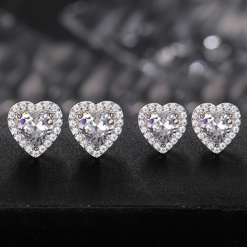 Moissanite Pave Heart Stud Earrings, image 4