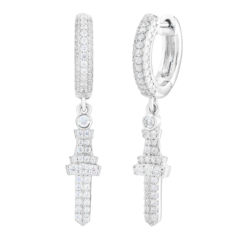 Iced Out Moissanite Cross Drop Huggie Earrings for Men, image 2