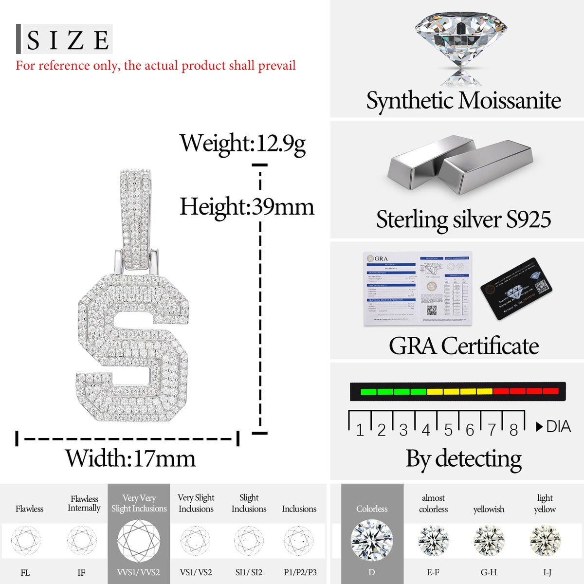 Moissanite Initial Pendant for Men, image 9