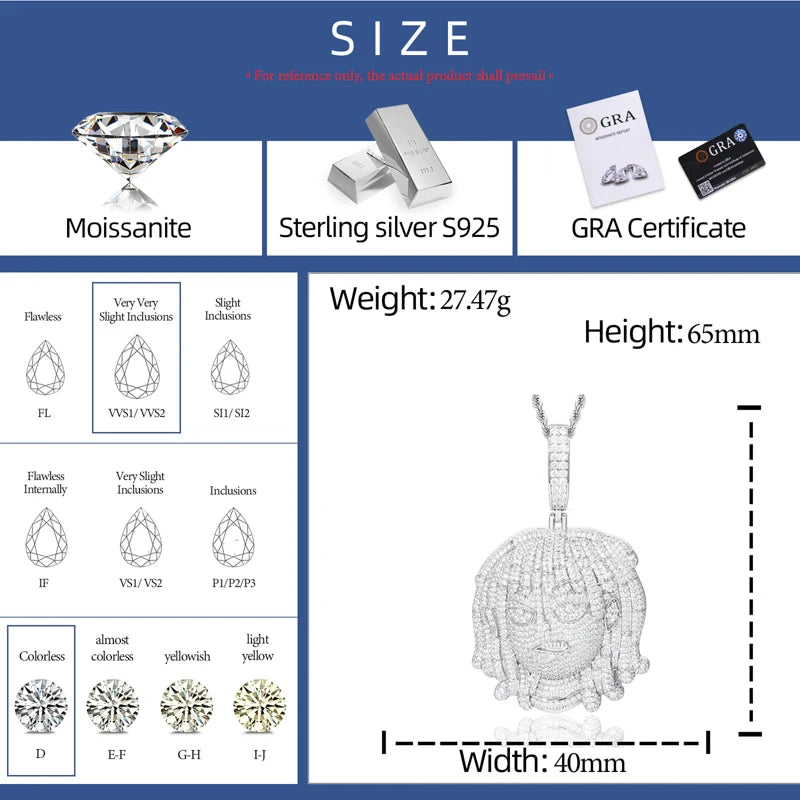 Iced Out Cartoon Dreadlock Pendant Necklace for Men, image 3