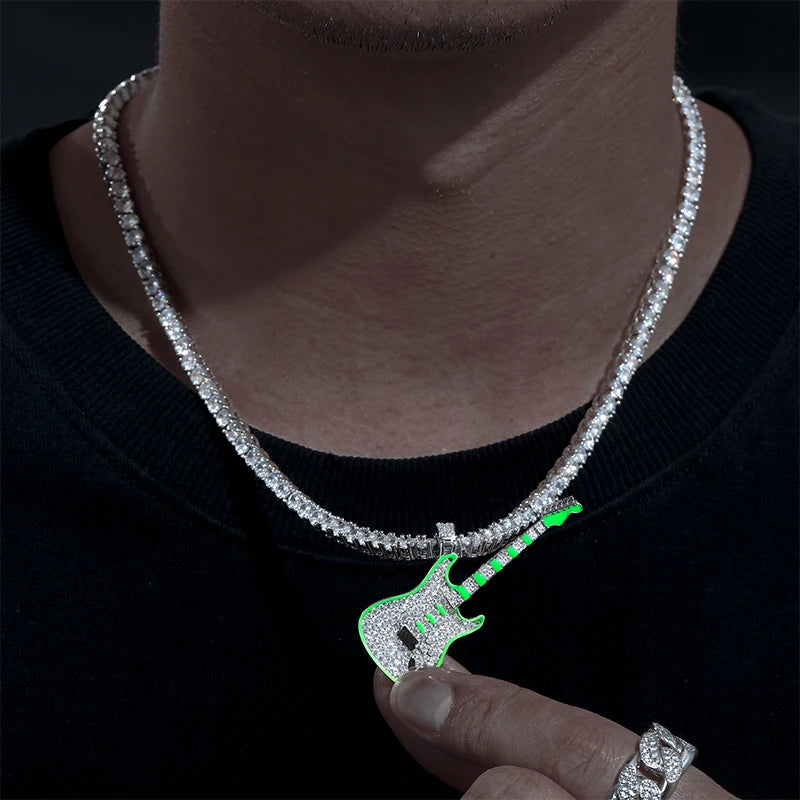 Glow in the Dark Guitar or Dog Tag Pendant Necklace for Men, image 7