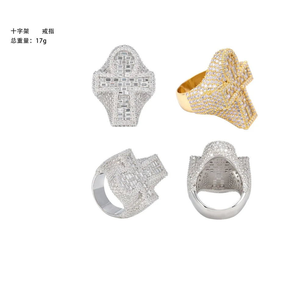 Iced Out Baguette Cross Ring for Men, image 4