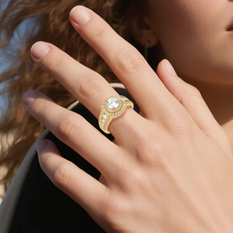 Round Cut Moissanite Halo Ring, image 7