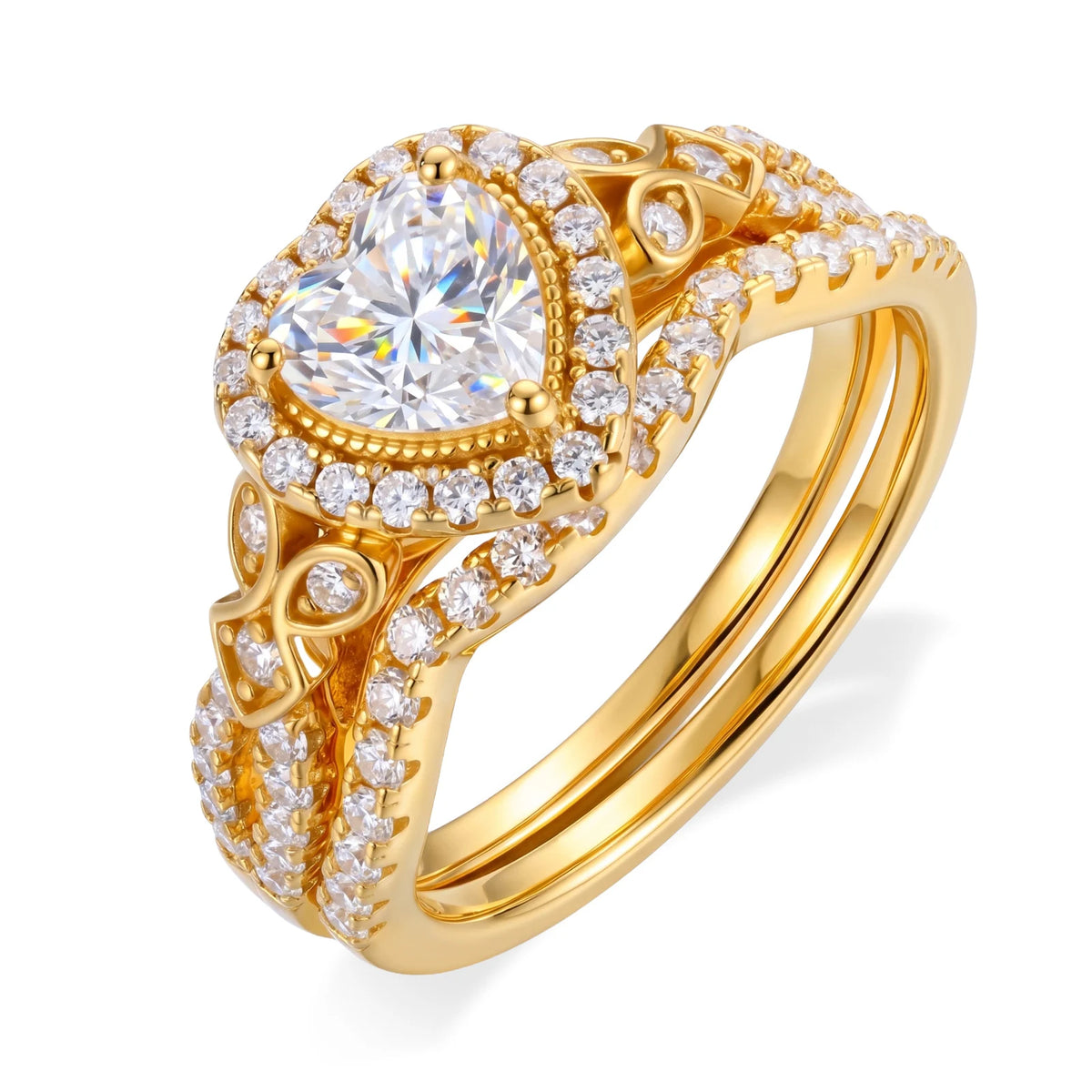 Round Cut Moissanite Heart Ring Set, image 8