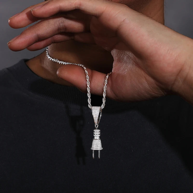 Iced Out Electric Plug Pendant Necklace for Men, image 4