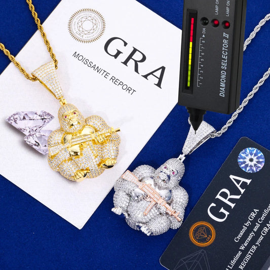 Iced Out Gorilla Head Pendant Necklace for Men, image 4