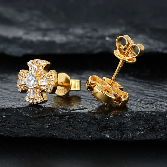 Moissanite Cross Stud Earrings for Men, image 5