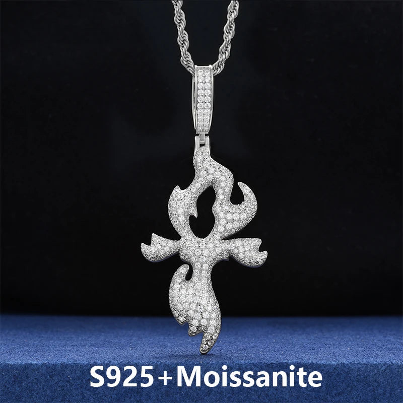 Iced Out Flame Cross Pendant Necklace for Men, image 8