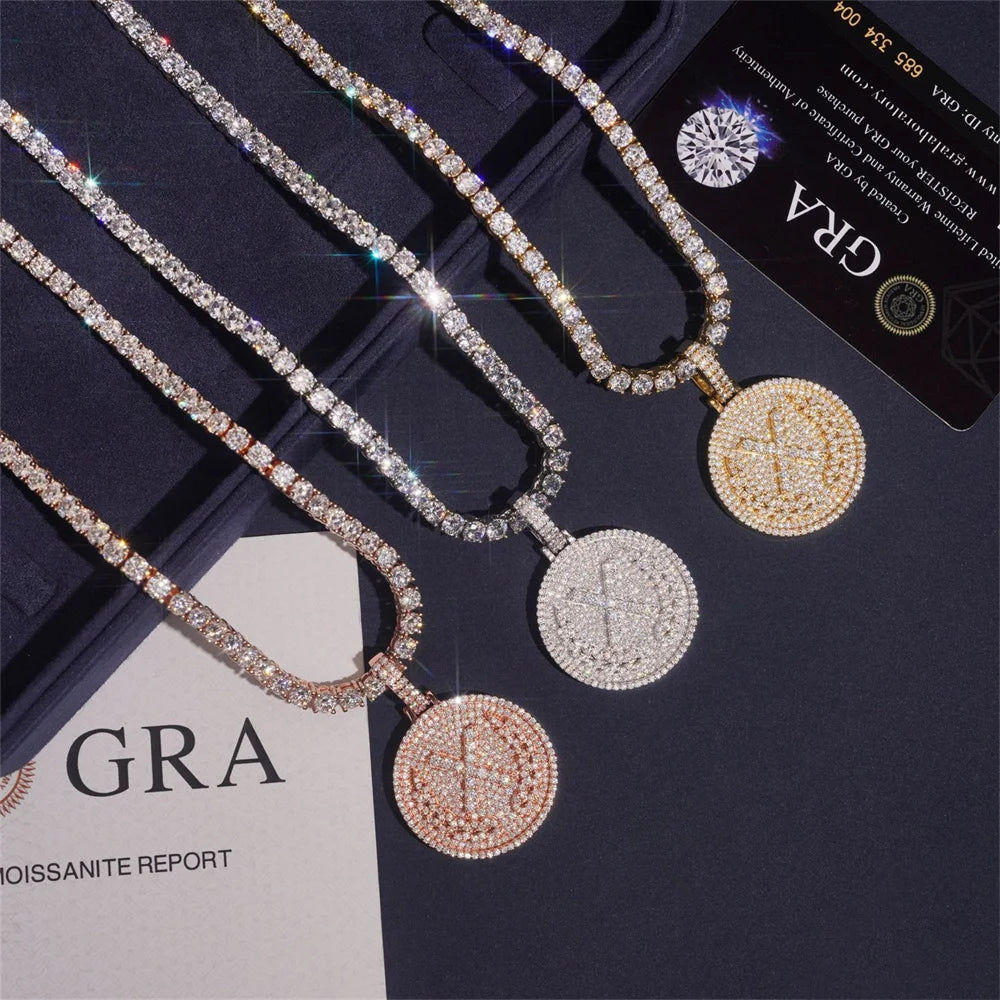 Iced Out Round Medallion Pendant Necklace for Men, image 6