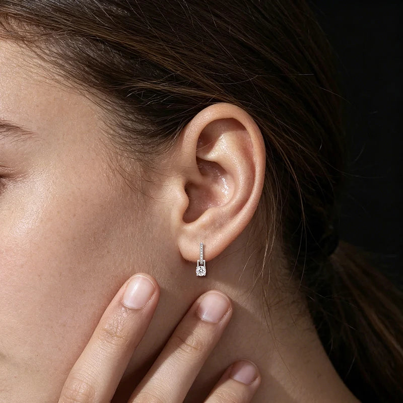 Iced Out Moissanite Drop Huggie Earrings, image 7