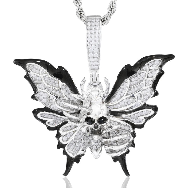 Iced Out Butterfly Pendant Necklace for Men