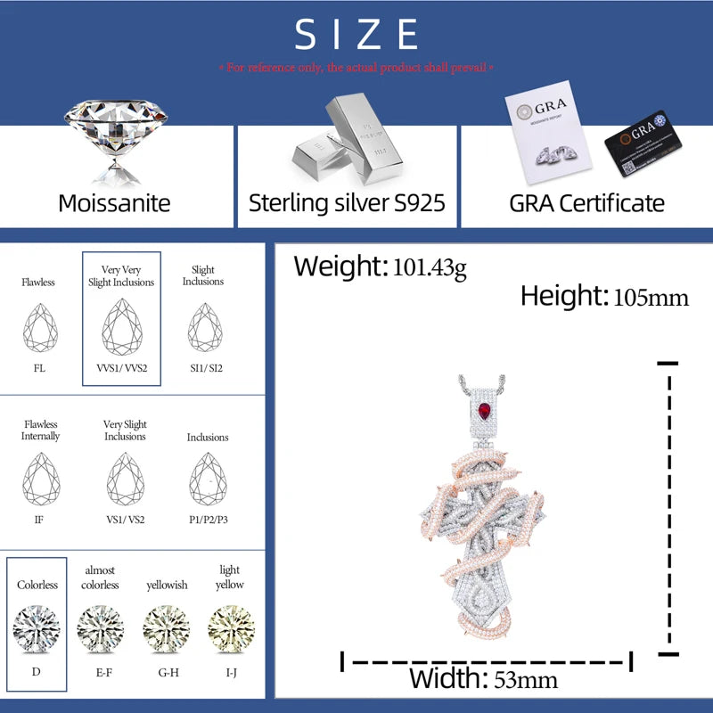 Iced Out Thorn Cross Pendant Necklace for Men, image 2