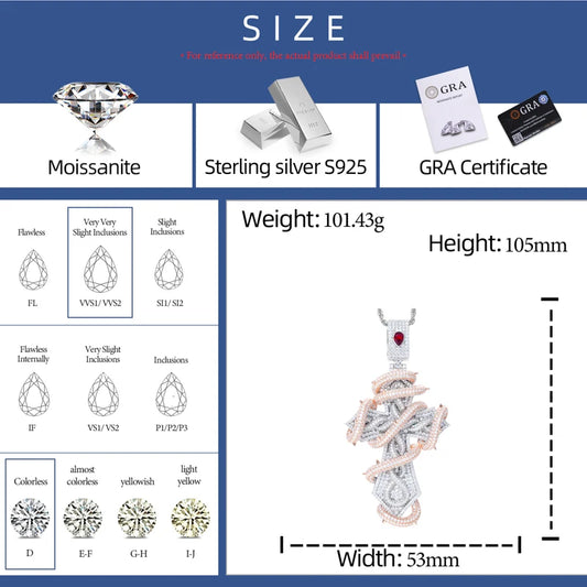 Iced Out Thorn Cross Pendant Necklace for Men, image 2