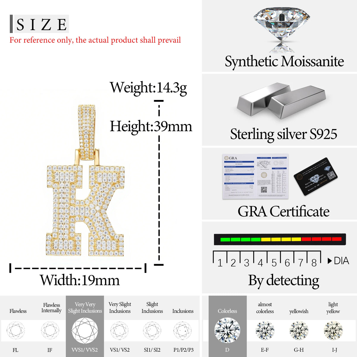 Moissanite Initial Pendant for Men, image 25