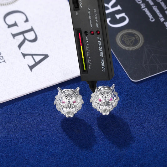 Moissanite Tiger Head Stud Earrings for Men, image 5