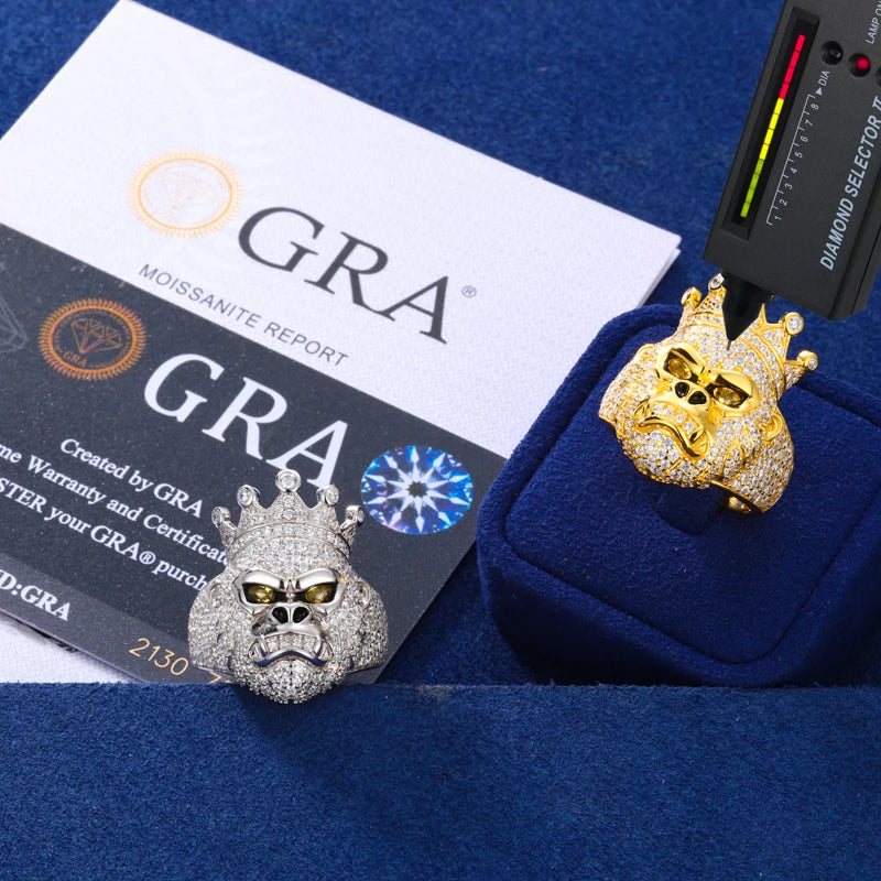 Iced Out Moissanite Gorilla Signet Ring for Men, image 4