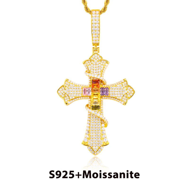 Iced Out Thorn Cross Pendant Necklace for Men, image 7