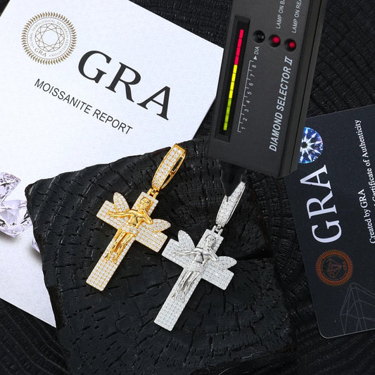 Moissanite Angel Cross Pendant Necklace for Men, image 4