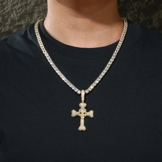 Iced Out Skull Cross Pendant Necklace for Men, image 6