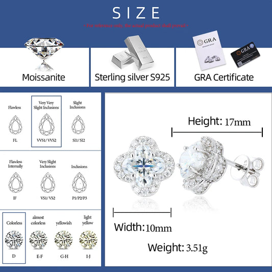 Moissanite Four Leaf Clover Stud Earrings, image 4