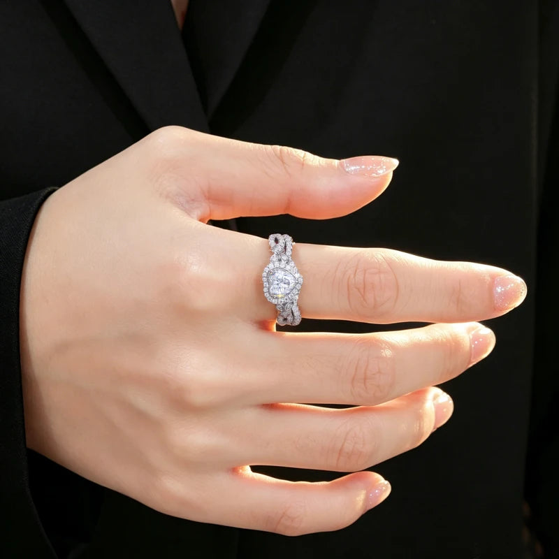 Round Cut Moissanite Heart Ring Set, image 7