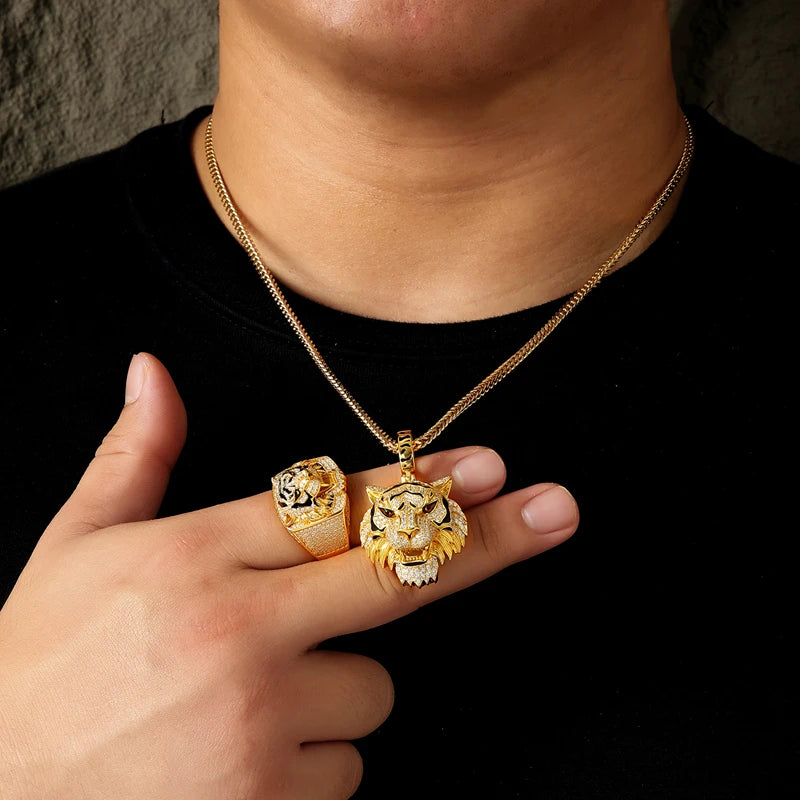 Moissanite Tiger Pendant & Ring Set for Men, image 6