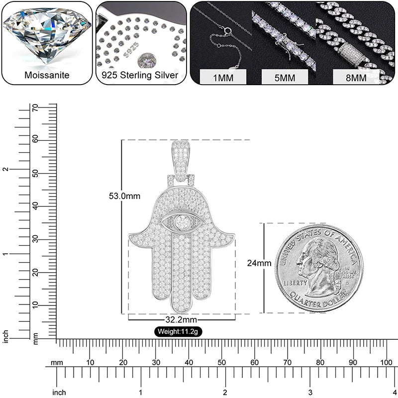 Iced Out Hamsa Evil Eye Pendant for Men, image 4