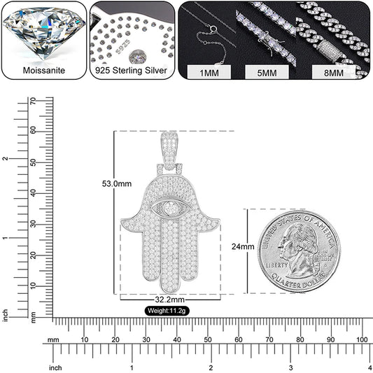 Iced Out Hamsa Evil Eye Pendant for Men, image 4