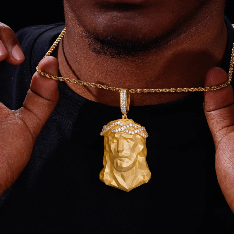 Iced Out Jesus Head Pendant Necklace for Men, image 7